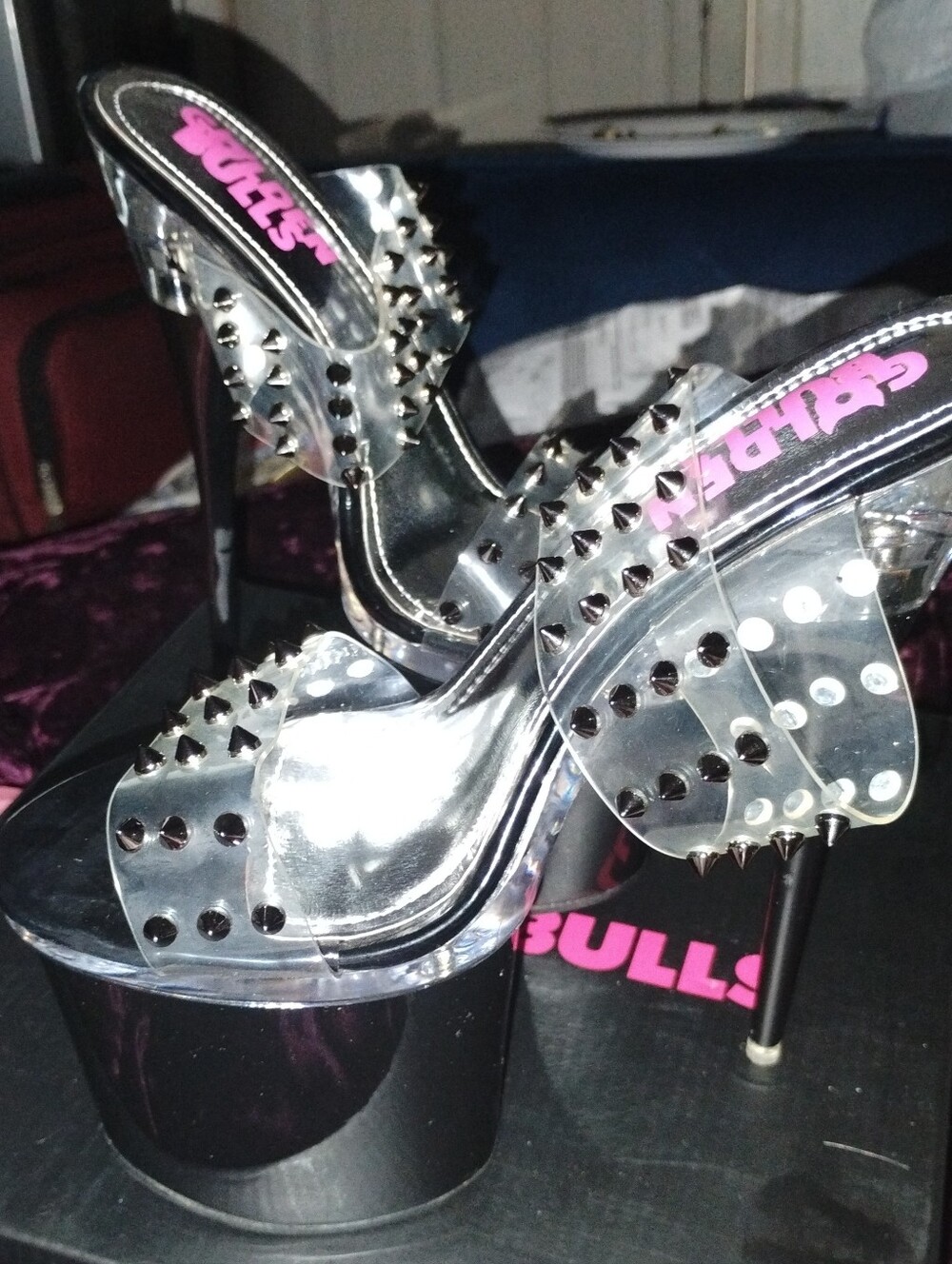 Clear Black Spike Platform Heels - Bullseye Style